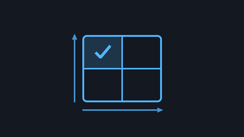 Qualify workflows icon showing an impact versus effort matrix with a checkmark